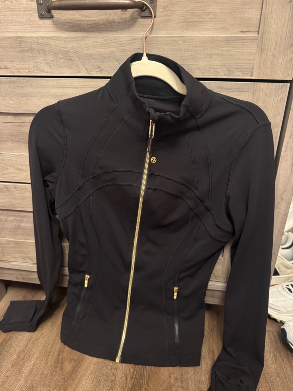 lululemon athletica Black Bomber-Style Zip Jacket with Gold Hardware